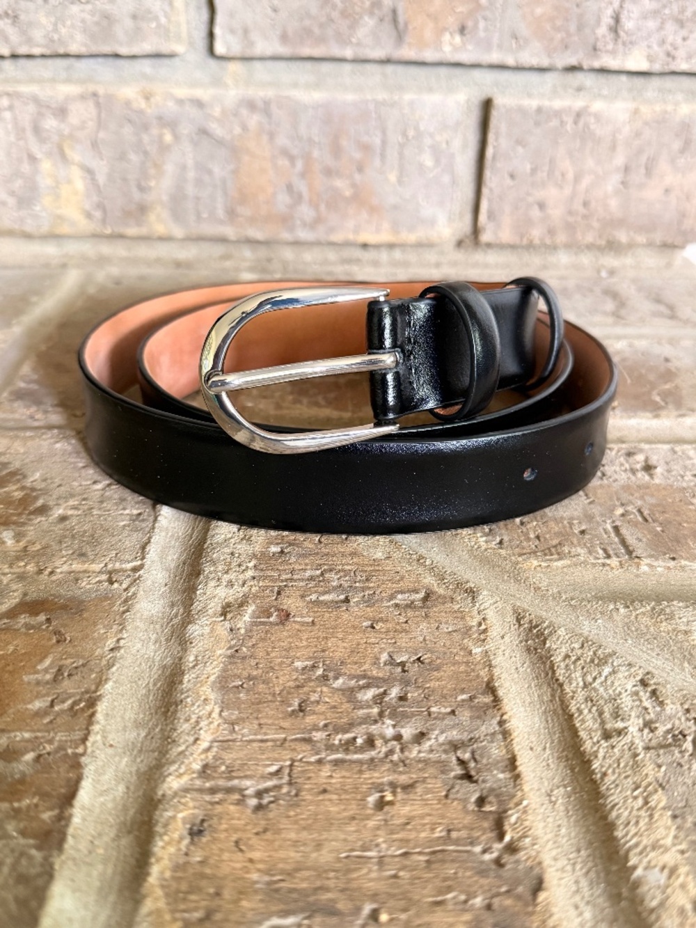 MANGO Man Men’s Black Leather Belt Silver Buckle Size 36 / 90 NWT